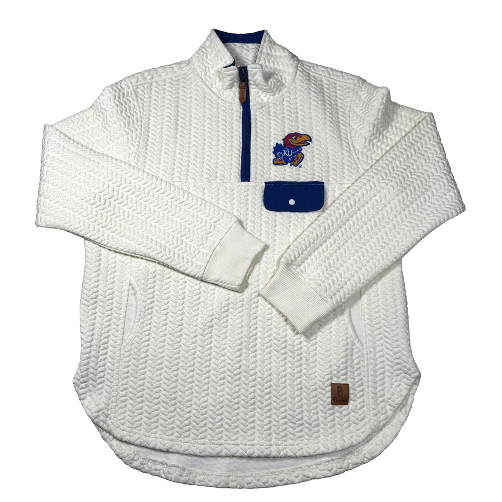 Pressbox Kansas Jayhawks Quilted White 1/4 Snap Sweatshirt Size Womens L